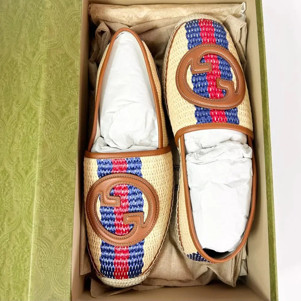 Gucci Interlocking G Raffia Leather Espadrille - Men’s 10.5